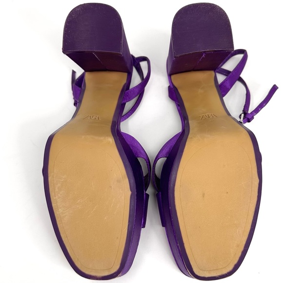 Zara Purple Satin Chunky Heel Platform Sandals - Picture 11 of 14